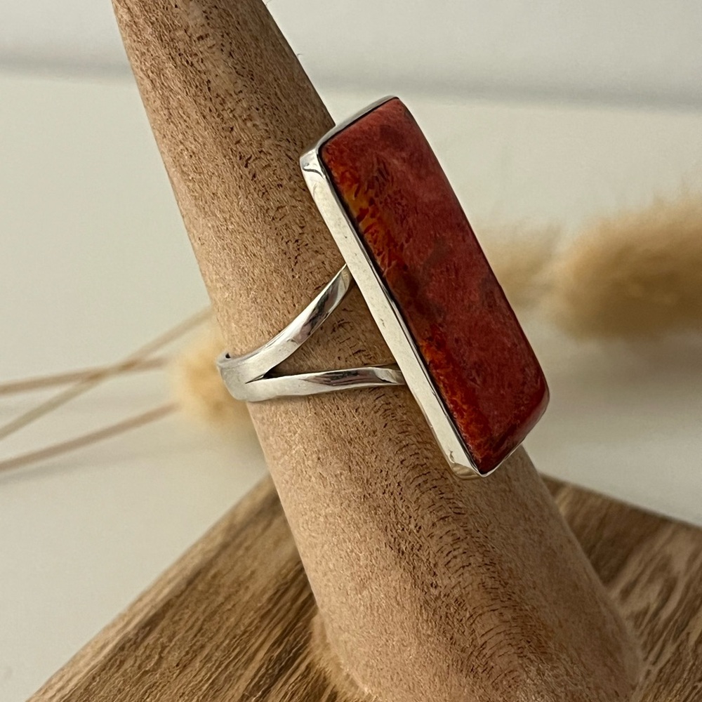 Solid 925 Sterling Silver Orange Sponge Coral Sta… - image 3